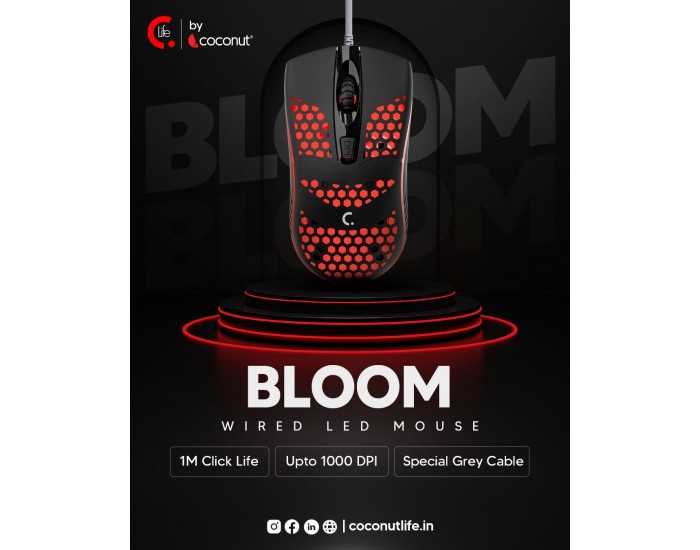 COCONUT BLOOM RGB Wired Optical Gaming Mouse (USB 2.0, Black)