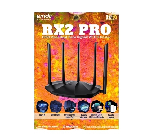 Tenda RX2 Pro Dual - Band Gigabit Wi - Fi 6 , MU MIMO + OFDMA , 5x6dBi antennas 1500 Mbps Wireless Router