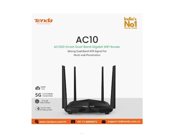 Tenda AC10 AC1200 Wireless Smart Dual-Band Gigabit WiFi Router - Image 2