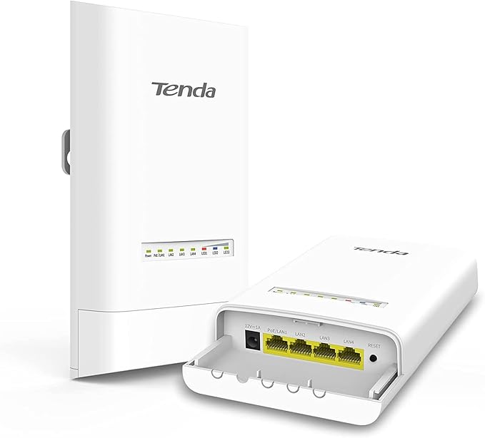 Tenda OS3 5GHz 11AC 867Mbps Long Range Smart Manage Outdoor CPE 12dBi 5km+Point to Point Wireless Bridge Four Fast Ethernet Ports IP65 Weatherproof 6KV Lightning Protection (White)