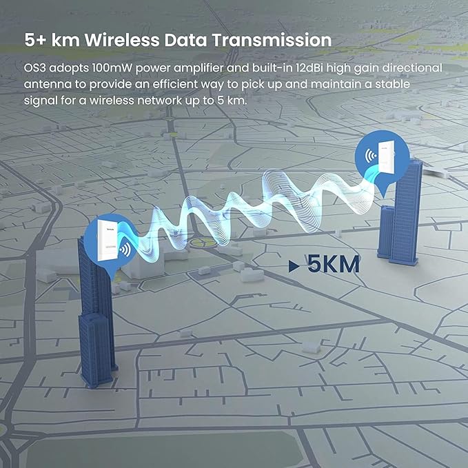 Tenda OS3 5GHz 11AC 867Mbps Long Range Smart Manage Outdoor CPE 12dBi 5km+Point to Point Wireless Bridge Four Fast Ethernet Ports IP65 Weatherproof 6KV Lightning Protection (White) - Image 2