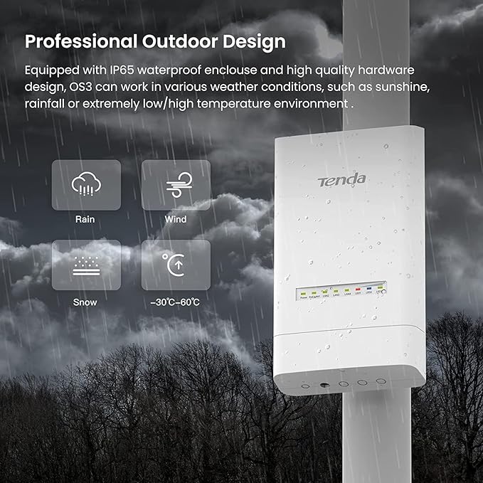 Tenda OS3 5GHz 11AC 867Mbps Long Range Smart Manage Outdoor CPE 12dBi 5km+Point to Point Wireless Bridge Four Fast Ethernet Ports IP65 Weatherproof 6KV Lightning Protection (White) - Image 5