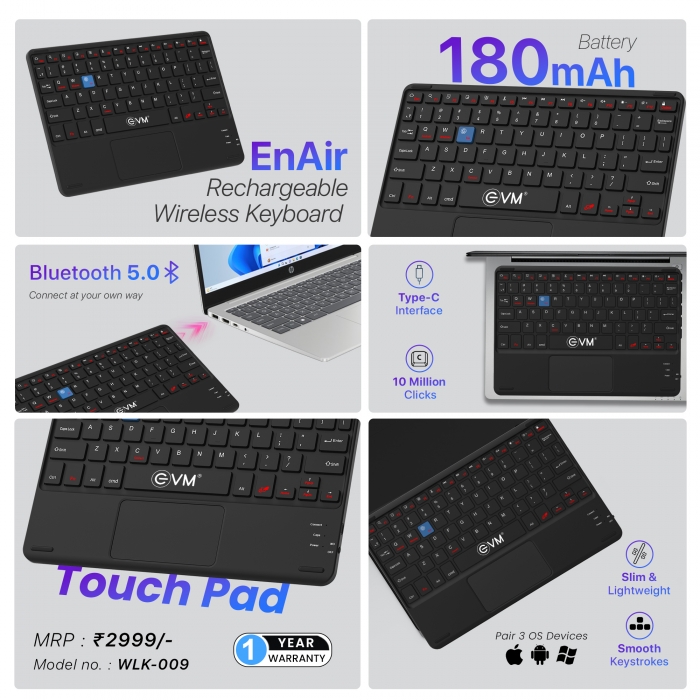 EVM Touch pad EnAir Rechargeable Wireless Keyboard WLK-009 - Image 2