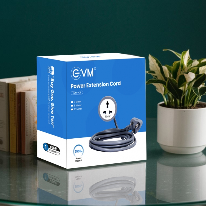 EVM Heavy pure Copper Wire Power Extension Cord EVM-PCE-3M 1 YEAR WARRANTY