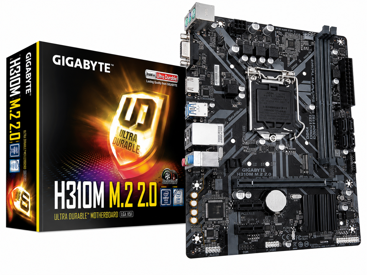 GigabyteH310M M.2 2.0 Ultra Durable Motherboard with 8118 Gaming LAN, PCIe Gen2 x2 M.2, HDMI 1.4, D-Sub Ports for Multiple Display