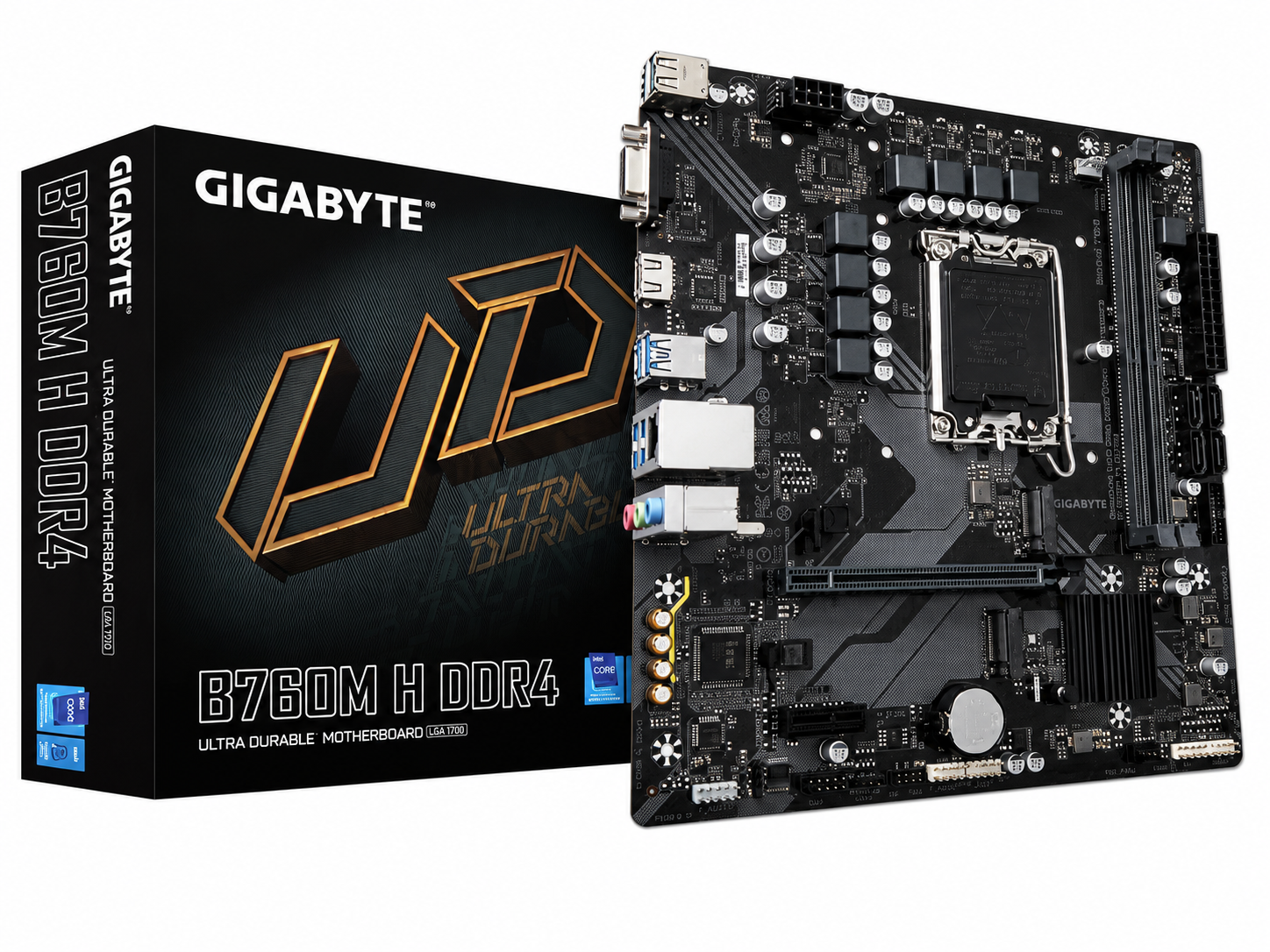 GigabyteB760M H DDR4 Motherboard (Intel B760/LGA 1700) Micro-ATX, PCIe 4.0, Dual M.2, 1GbE LAN, USB 3.2 Gen1